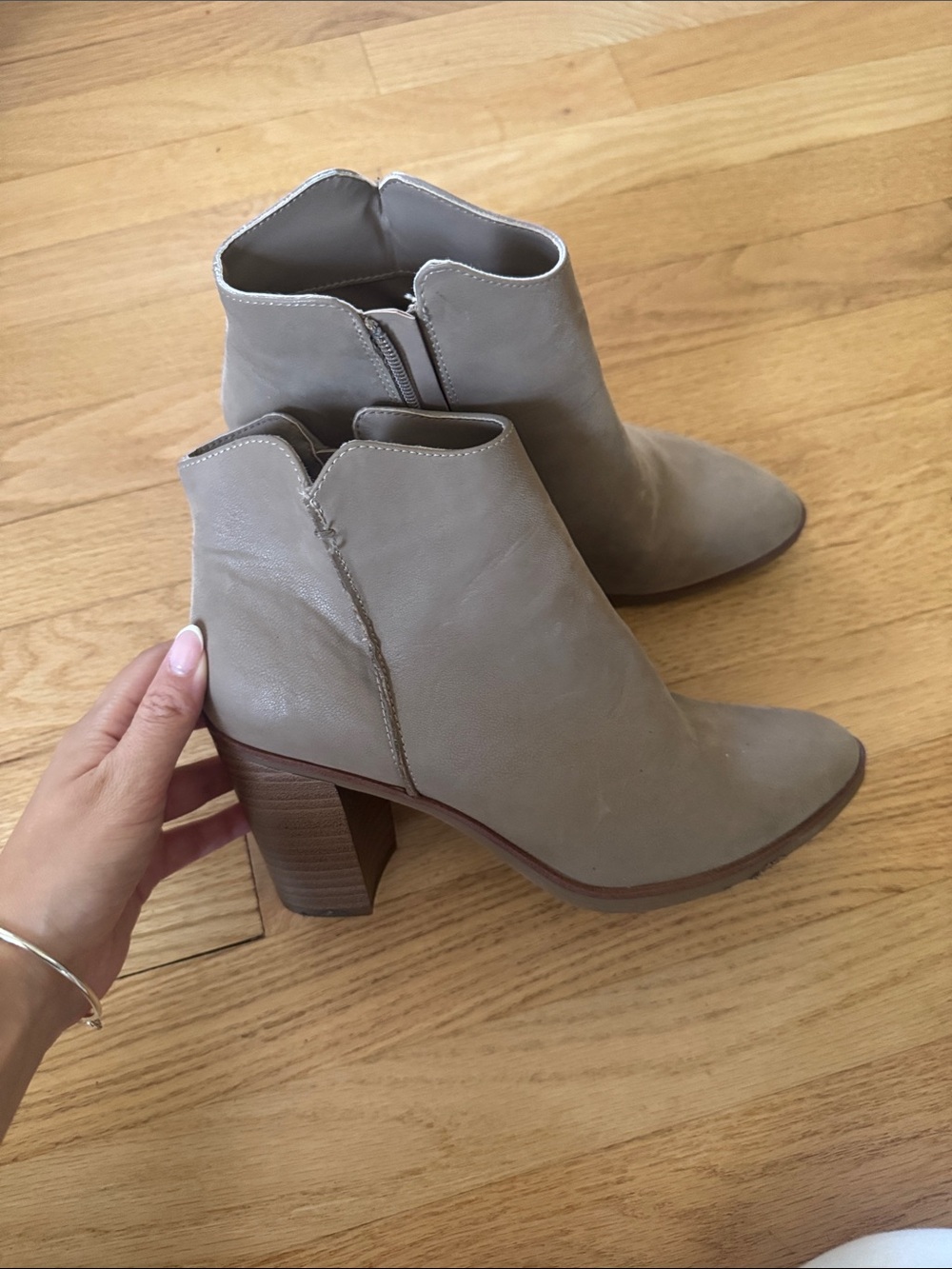 Women's Taupe Ankle Boots with Block Heel